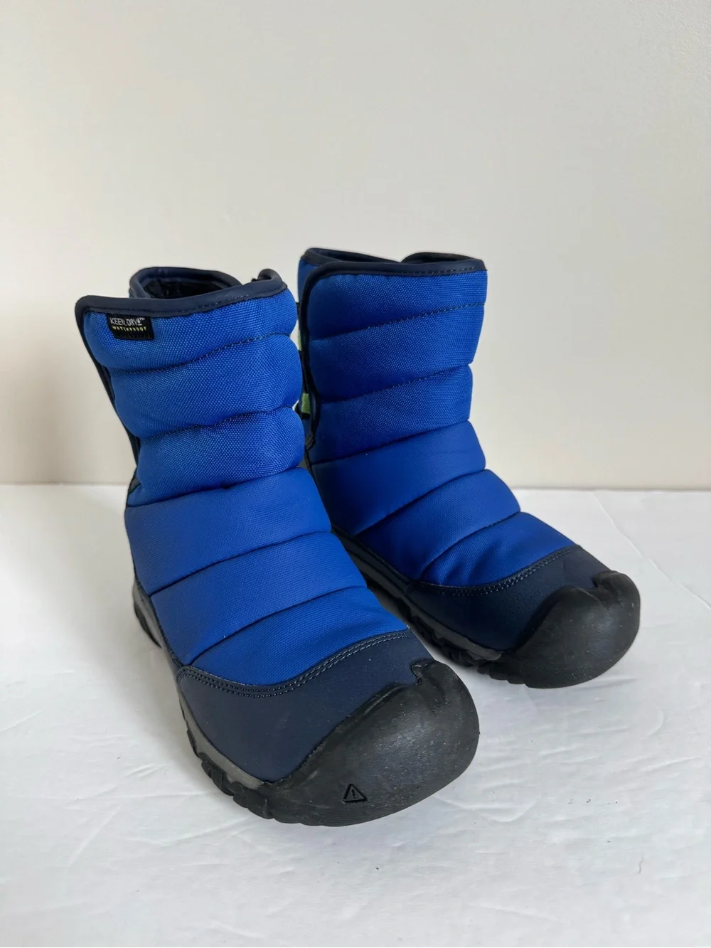 KEEN Puffrider Boys Waterproof Insulated Easy-On Snow Boots Naval/Surf US 1
